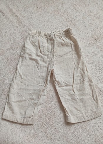 Çocuk Keten Beyaz Bol Pantolon - Görsel 2