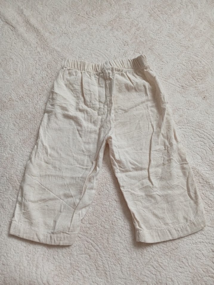 Çocuk Keten Beyaz Bol Pantolon - Görsel 2