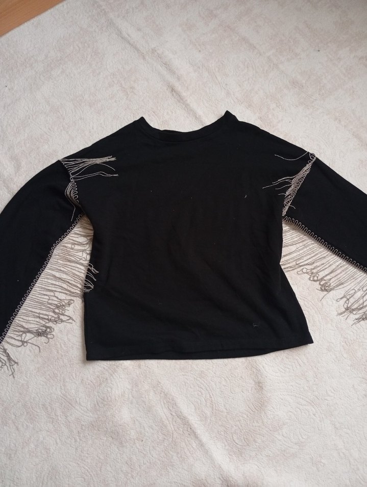 Siyah Örgü Uzun Kollu Salaş Kadın Kazak - Görsel 2