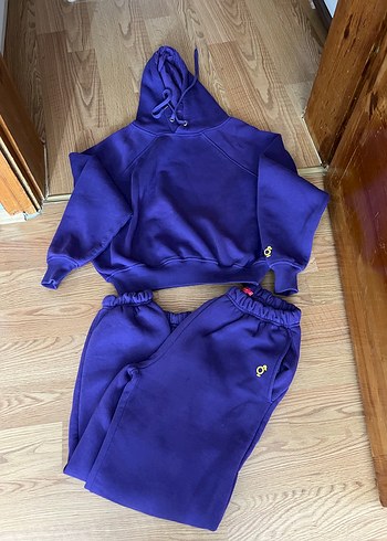 İçin Mor Kapüşonlu Rahat Eşofman Takımı - Görsel 2