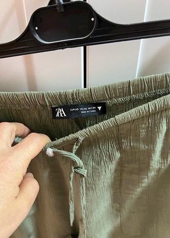 Kadın Haki Bol Kesim Keten Pantolon - Görsel 3