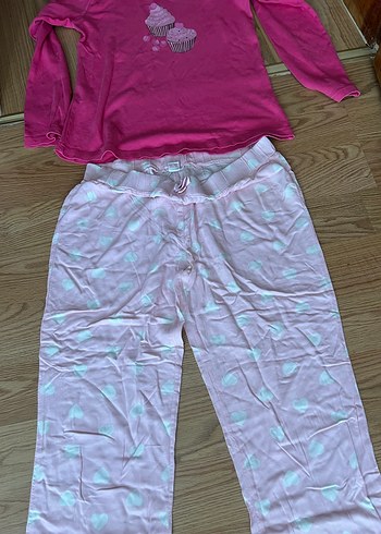 Pembe Uzun Kollu Rahat Kadın Pijama Takımı alt 14 yaş s uyumlu - Görsel 2