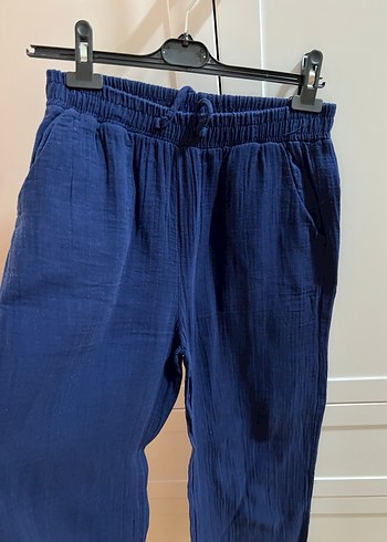 Lacivert Kemerli Keten Kadın Pantolon kalite süper - Görsel 2