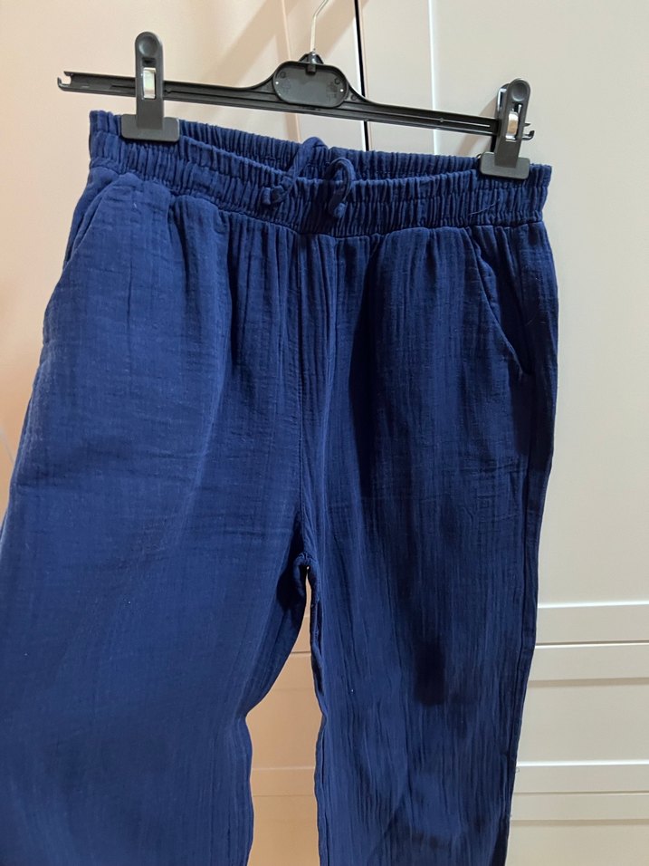 Lacivert Kemerli Keten Kadın Pantolon kalite süper - Görsel 2