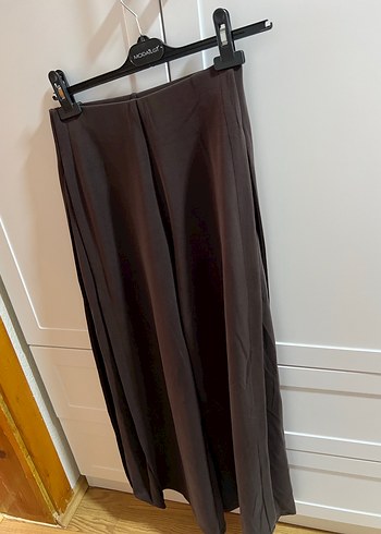 Kadın Kahverengi Salaş Saten Pantolon orijinal wide leg - Görsel 3