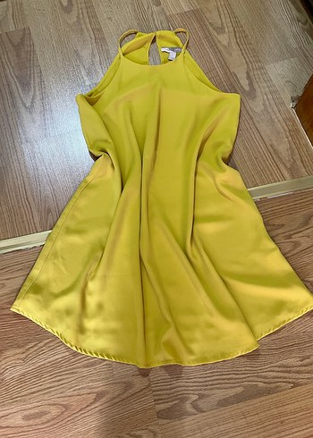 Sarı Midi Saten Salaş Elbise - Görsel 3