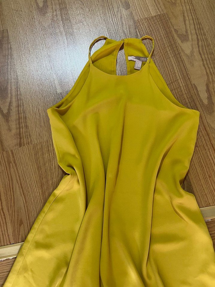 Sarı Midi Saten Salaş Elbise - Görsel 2