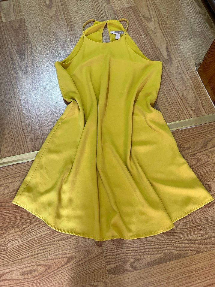 Sarı Midi Saten Salaş Elbise - Görsel 3