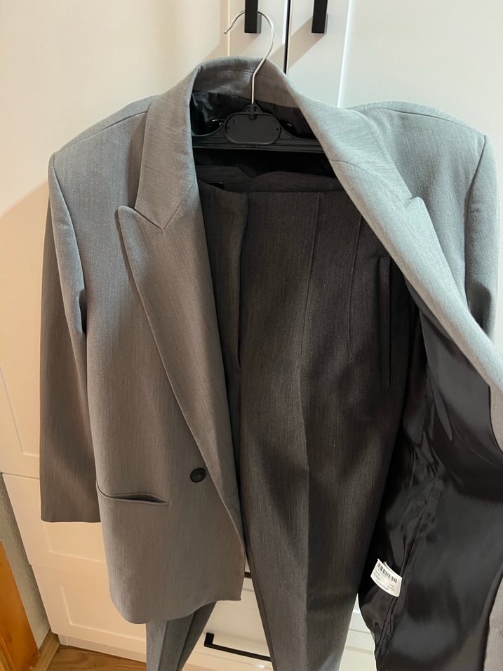 Gri Kadın Midi Blazer Ceket viral takım - Görsel 3