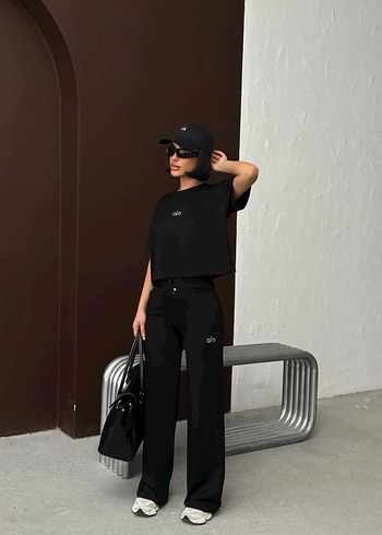 Siyah Alo model Kadın Oversize Eşofman Takımı - Görsel 4