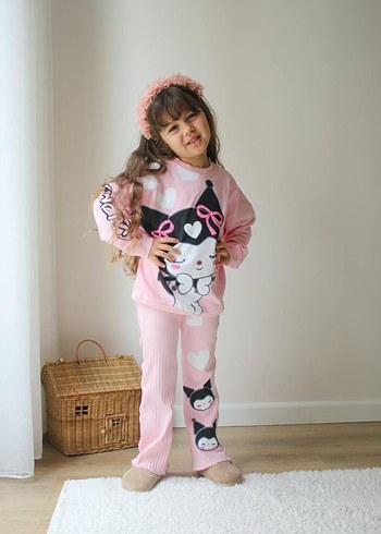 Zara Kız Çocuk Kuromi Pembe Pamuklu Eşofman Takımı