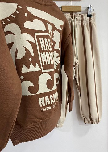 Zara Kahverengi Baskılı Erkek Çocuk Sweatshirt ve Eşofman Takımı