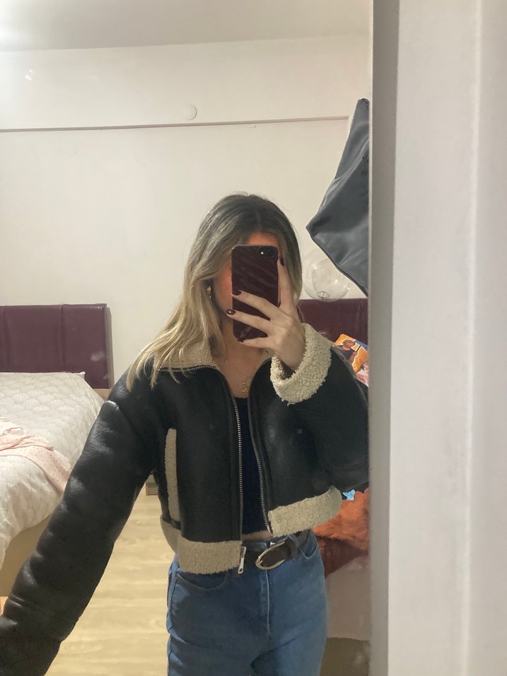 Kürklü Deri Kısa Kadın Ceket - Görsel 2