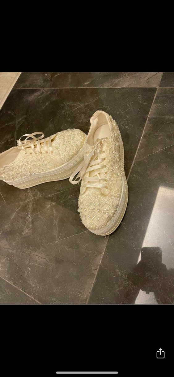 Nakışlı Beyaz Platform Topuklu Kadın Spor Ayakkabı - Görsel 4