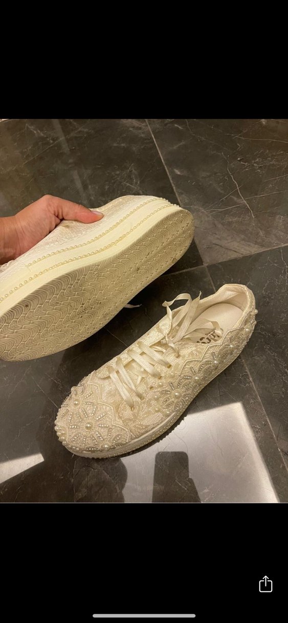 Nakışlı Beyaz Platform Topuklu Kadın Spor Ayakkabı - Görsel 5