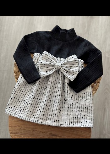 Puantiye Desenli Siyah Gri Kız Elbise - Görsel 2