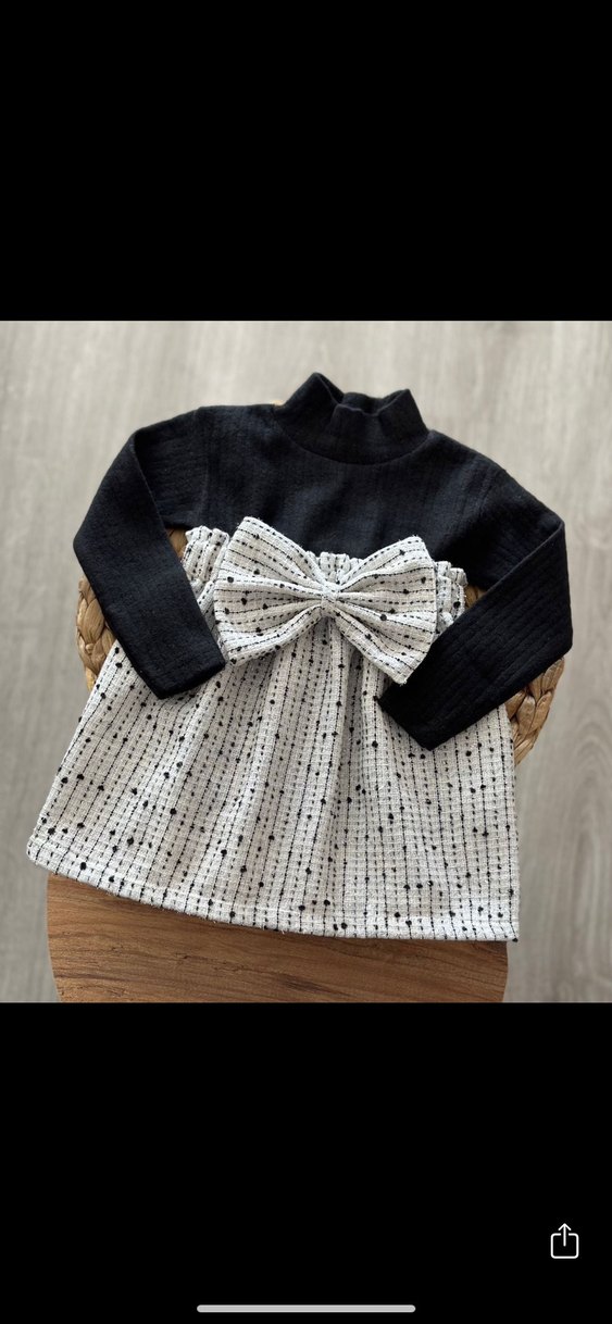 Puantiye Desenli Siyah Gri Kız Elbise - Görsel 2