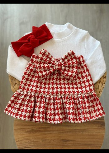 Kız Çocuk Ekose Desenli Fiyonklu Elbise - Görsel 2