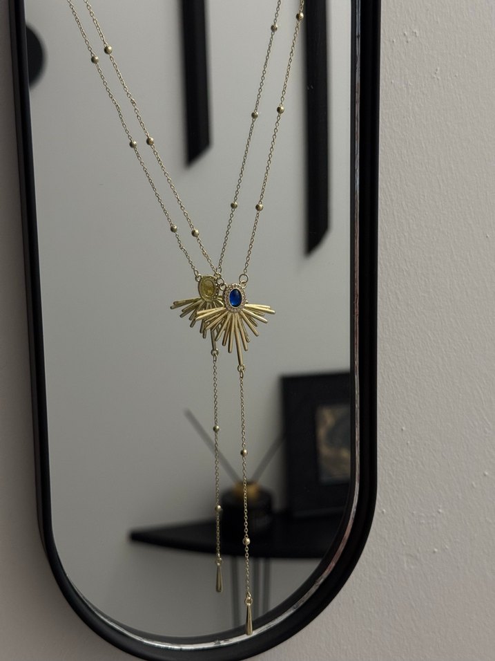 Mavi taşlı Y kolye - Görsel 2