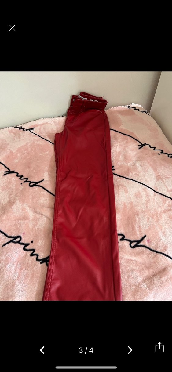 Kırmızı deri pantolon - Görsel 3