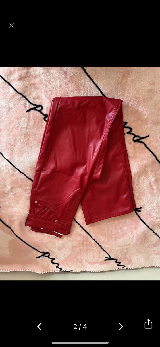 Kırmızı deri pantolon - Görsel 2