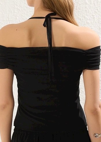 Siyah Drapeli Mini Kayışlı Üst - Görsel 2