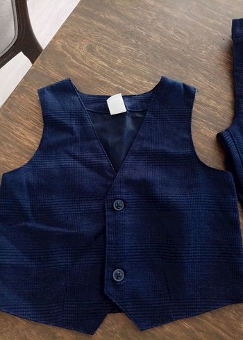 12-18 Ay Beden Erkek Çocuk Denim Düğmeli Yelekli takım