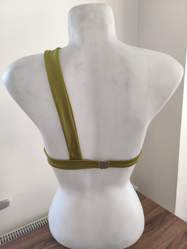 Parlak Yağ Yeşili Tek Omuz Bikini Üstü - Görsel 2