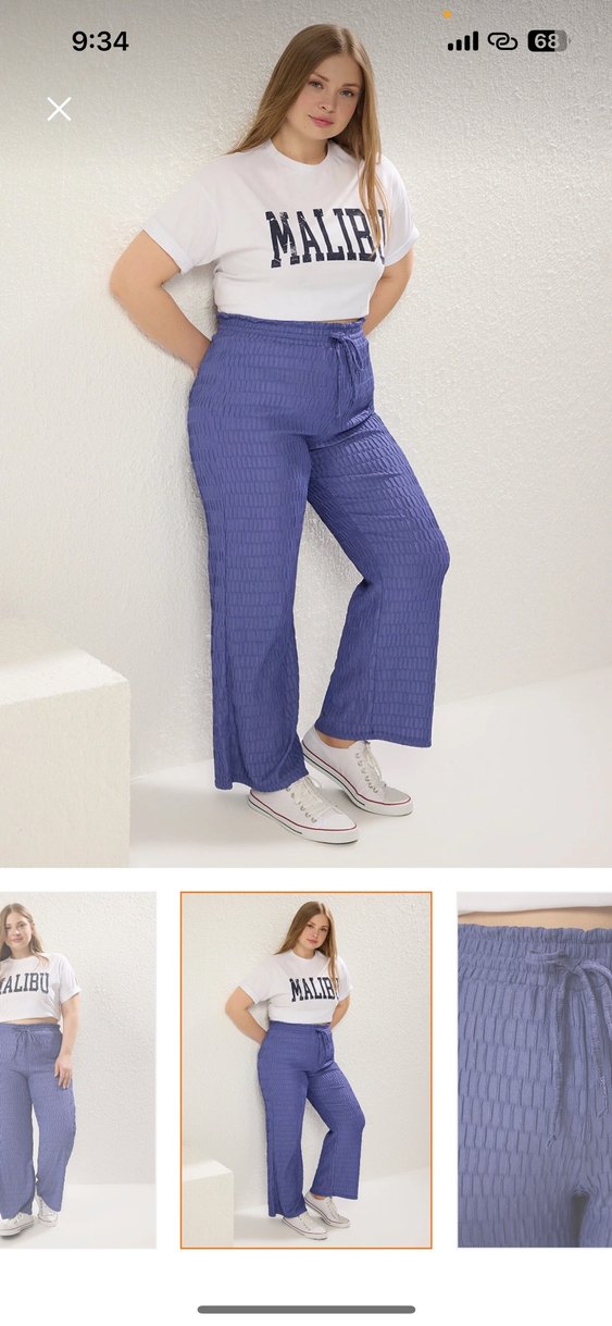 Büyük Beden Mavi Rahat Kesim Pantolon - Görsel 2