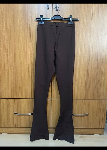 Kahverengi Kemerli Kadın İspanyol Paça Pantolon - Görsel 3