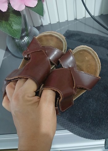 Diğer Kahverengi Deri Dolgu Topuklu Kadın Sandalet