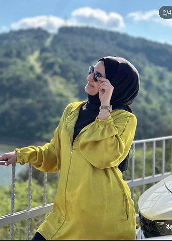 Sarı Parlak Fermuarlı Kadın Ceket - Görsel 2