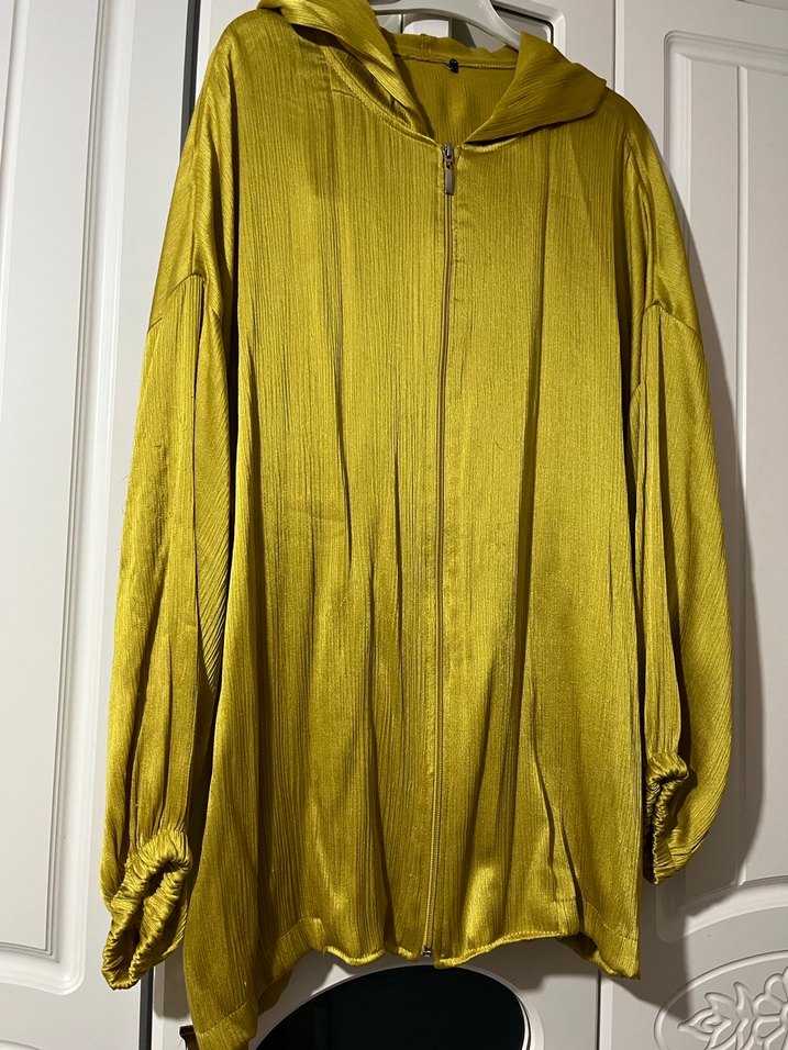 Sarı Parlak Fermuarlı Kadın Ceket - Görsel 3