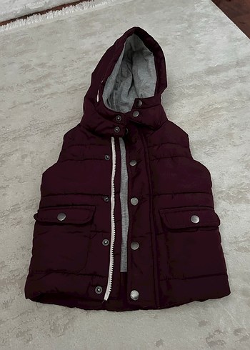 Bordo Erkek Çocuk Düğmeli Kapüşonlu Yelek - Görsel 4