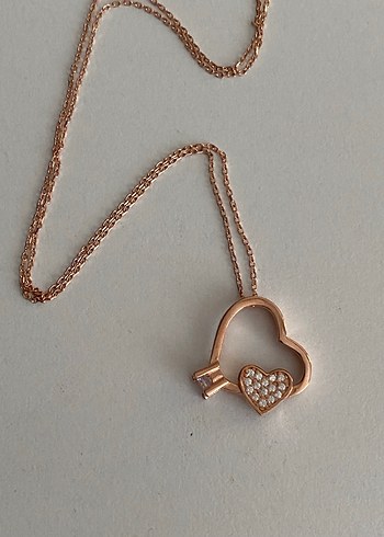 Diğer Gümüş rosegold Renkli Mini Zincirli Kalp ve tektaş Kolye