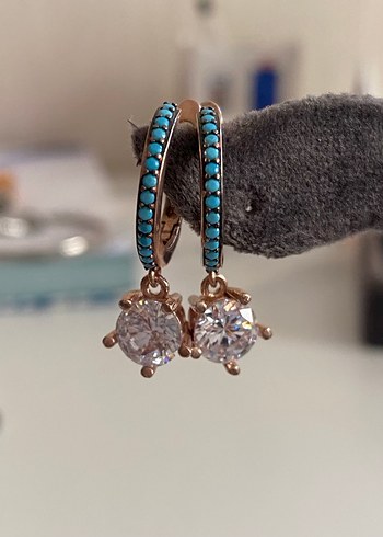 Beden turkuaz Renk Gümüş rosegold taşlı küpe