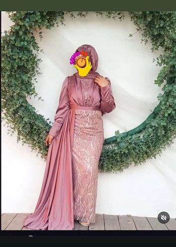 Pembe Drapeli Uzun Abiye Elbise
