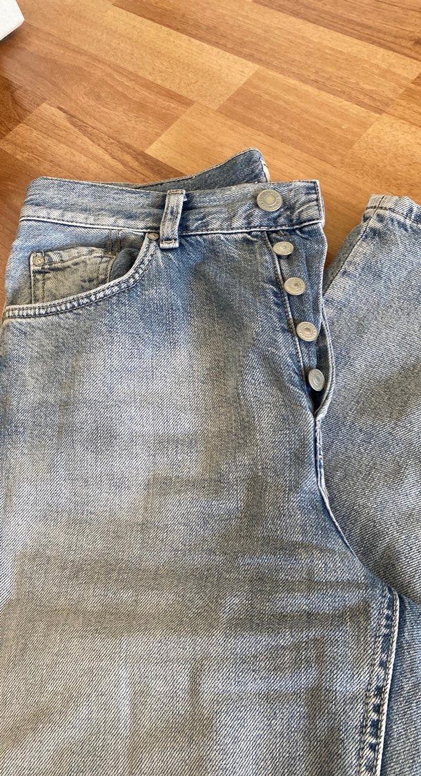 Düğmeli Gri Mavi Midi Kadın Kot Pantolon - Görsel 2