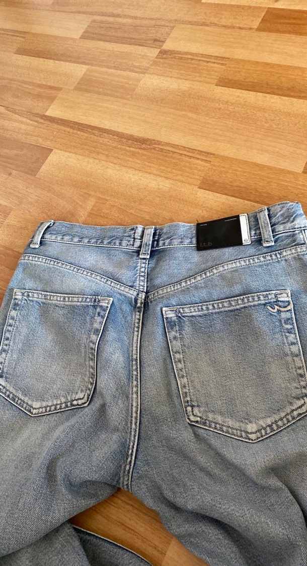 Düğmeli Gri Mavi Midi Kadın Kot Pantolon - Görsel 3