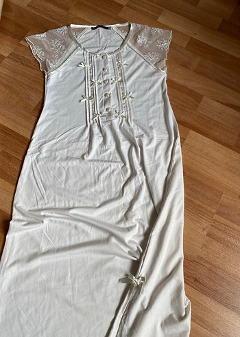 Uzun Beyaz Bohem Vintage Gecelik - Görsel 3