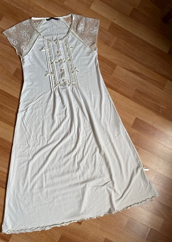 Uzun Beyaz Bohem Vintage Gecelik - Görsel 2