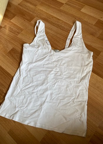 Beyaz Keten Askısız Kadın Atlet - Görsel 2