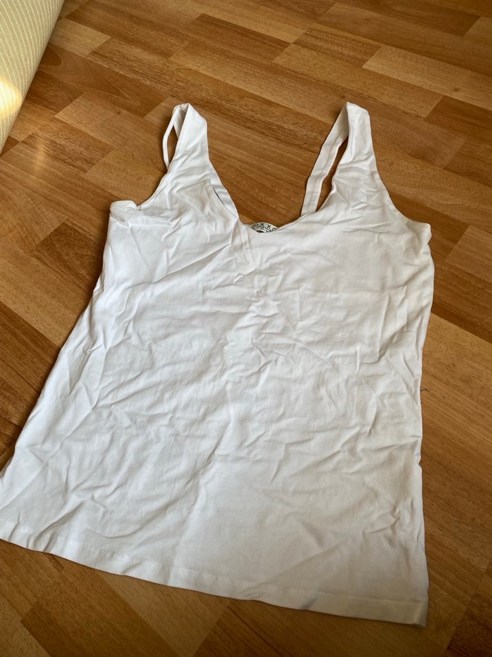 Beyaz Keten Askısız Kadın Atlet - Görsel 3