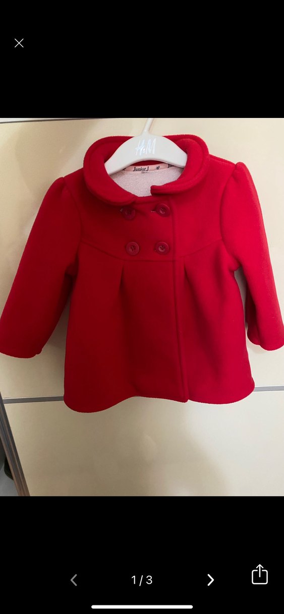 Kız Çocuk Kırmızı Düğmeli Kaban - Görsel 2