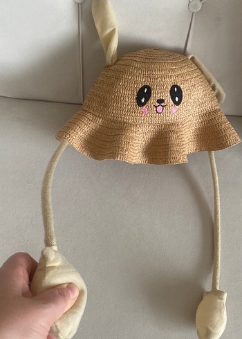 Nakışlı Bebek Şapkası Kulaklı Bej - Görsel 2