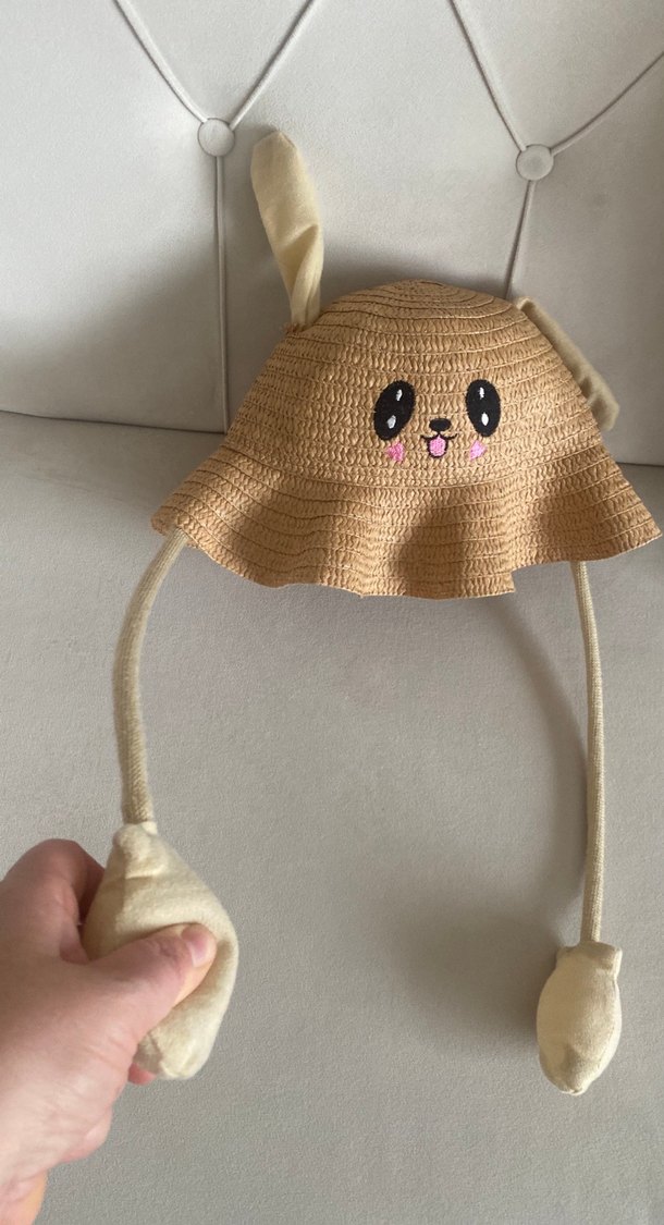 Nakışlı Bebek Şapkası Kulaklı Bej - Görsel 2