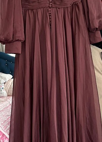 gül kurusu Uzun Kollu Drapeli Bohem Kadın Elbise - Görsel 2