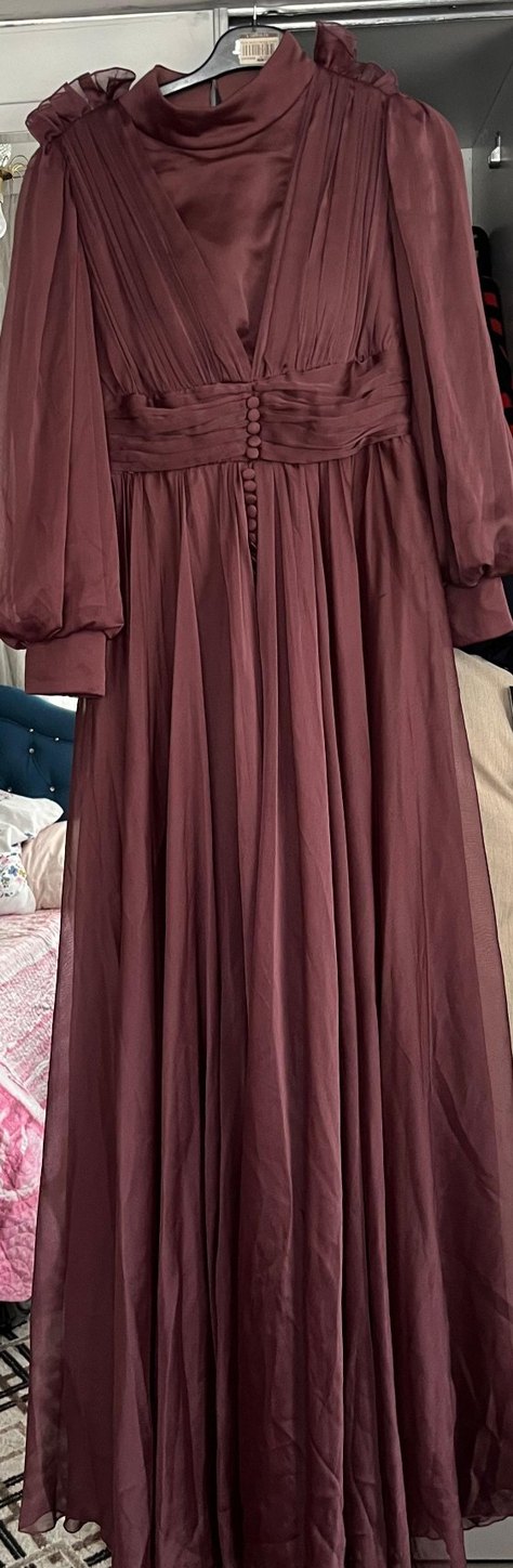 gül kurusu Uzun Kollu Drapeli Bohem Kadın Elbise - Görsel 2