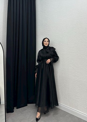 Siyah Uzun Kollu Yüksek Yakalı şık asil abiye - Görsel 2
