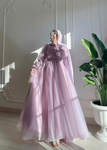 Lila Bohem kabarık prenses model abiye - Görsel 2